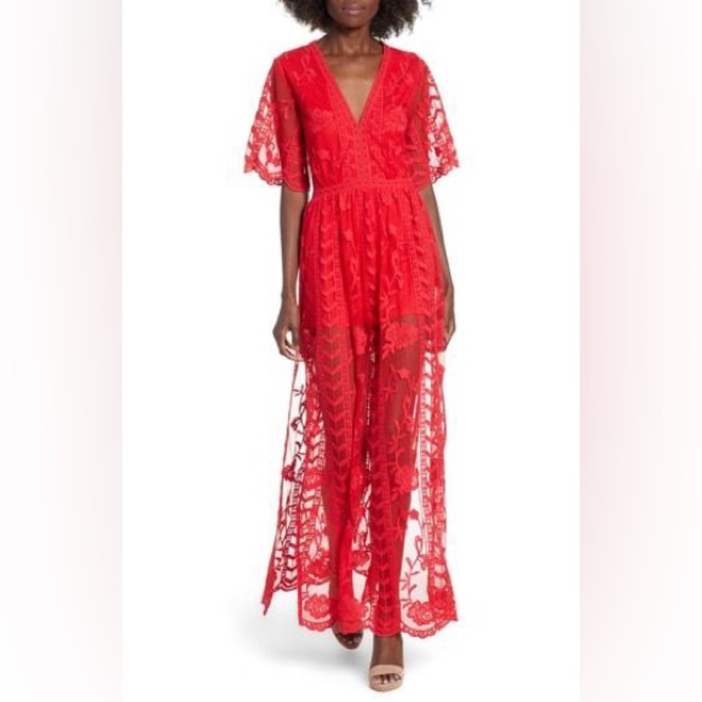Socialite Long Red Lace Maxi Dress